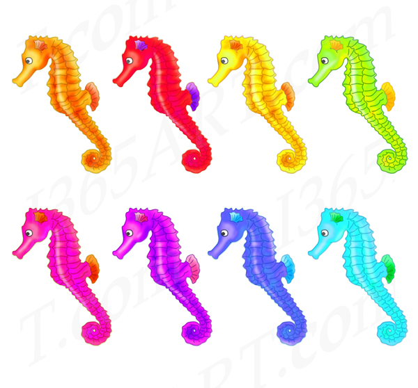 assorted color seahorse ocean clipart set i 365 art