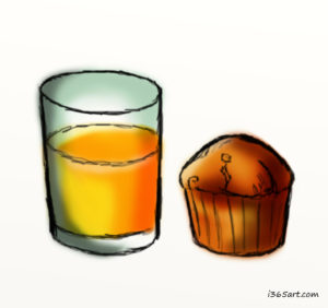 orange juice and a muffin