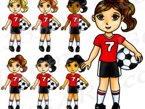 Red Soccer Girl Clipart