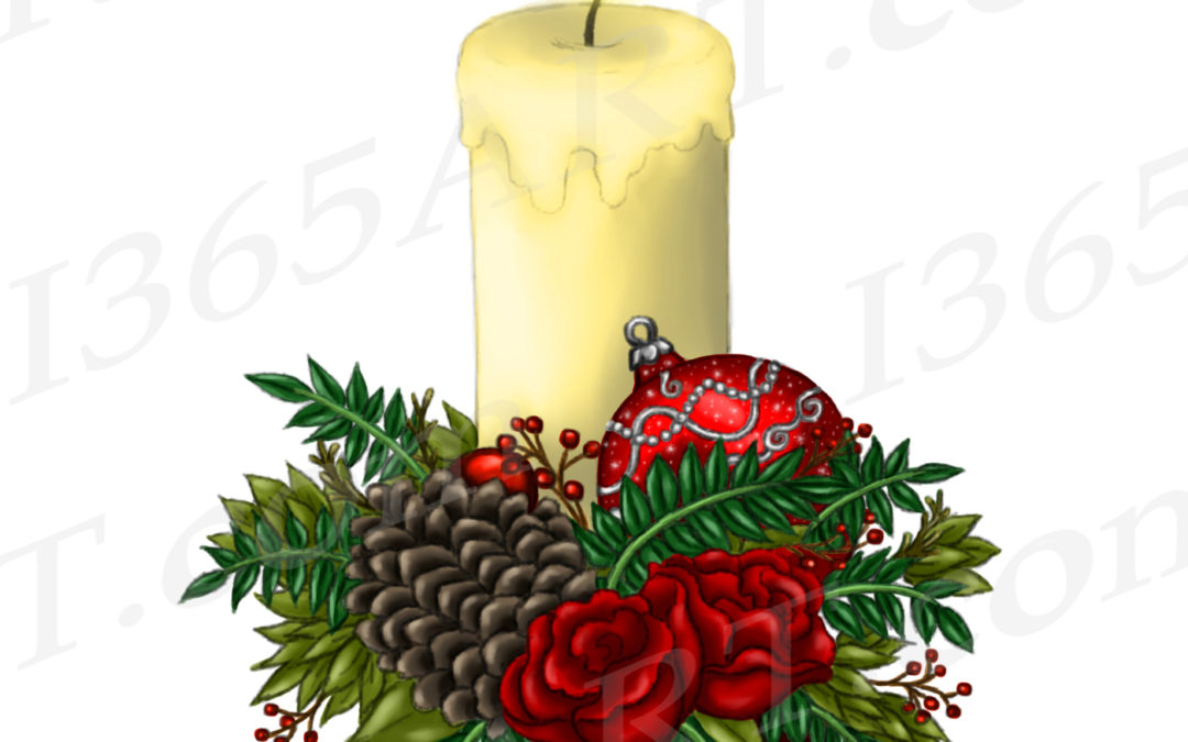 Christmas Candle Clipart, Watercolor Candle PNG Graphic