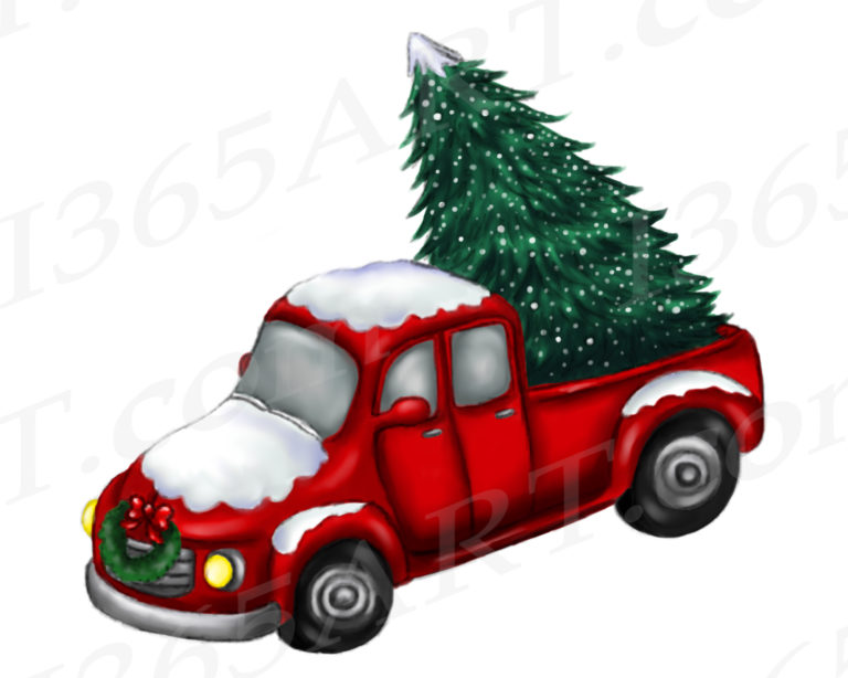 Christmas Truck Clipart, Watercolor Red Truck PNG - I 365 Art