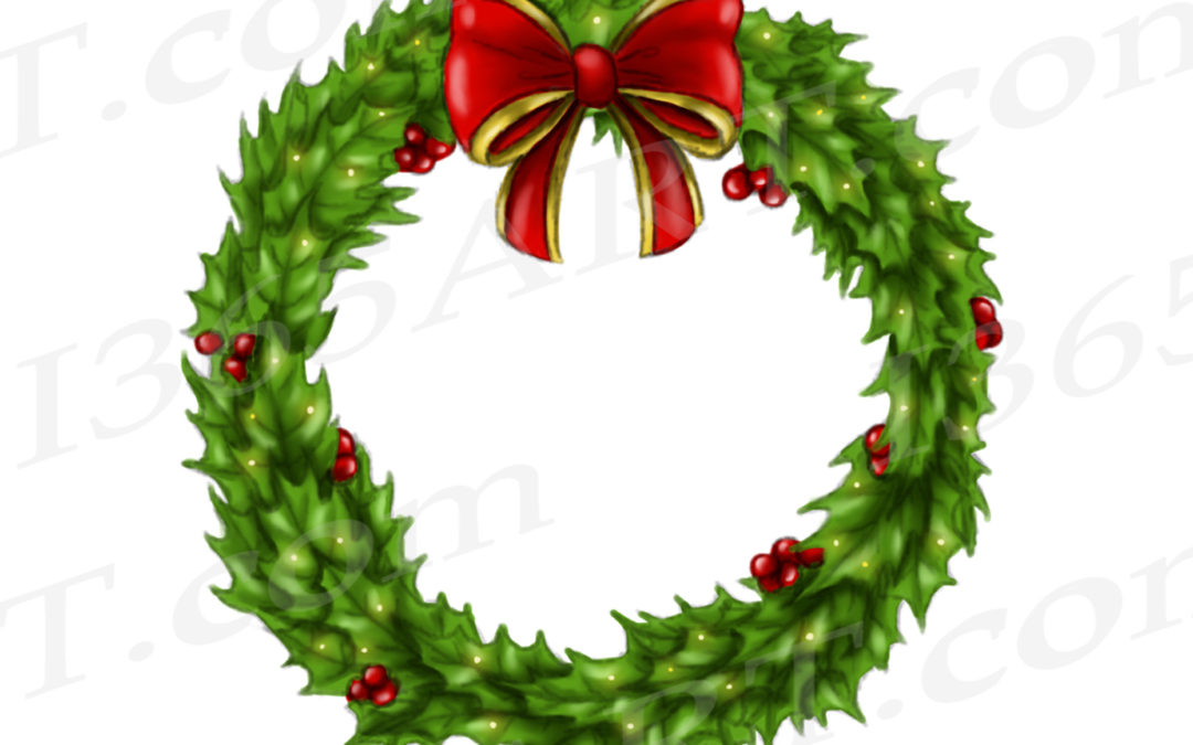 Holly Wreath Clipart, Watercolor Wreath Clip Art Graphic