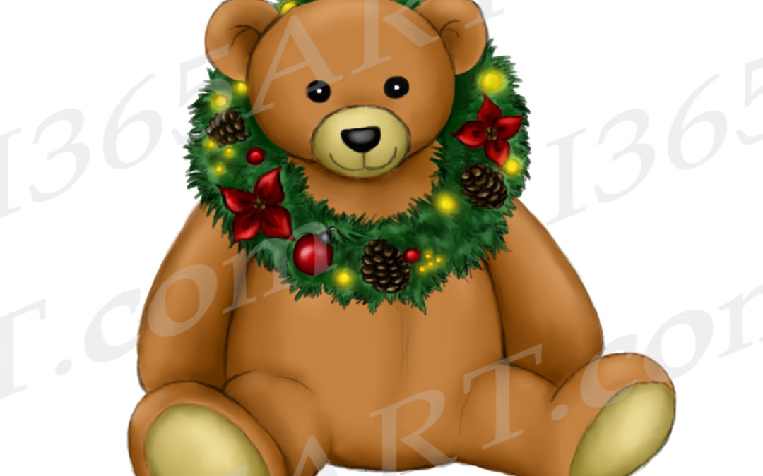 Christmas Teddy Bear Clipart, Watercolor Teddy Bear PNG