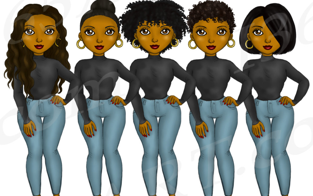 City Girls Clipart Natural Hair Fashion Dolls PNG