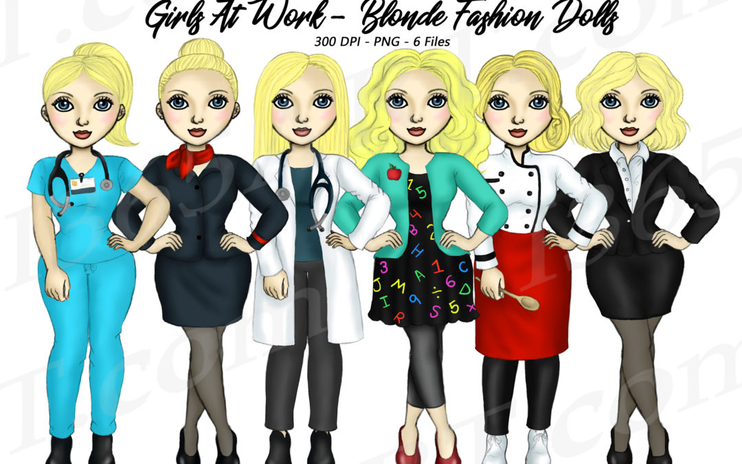 Girls At Work Clipart Blonde Fashion Dolls PNG