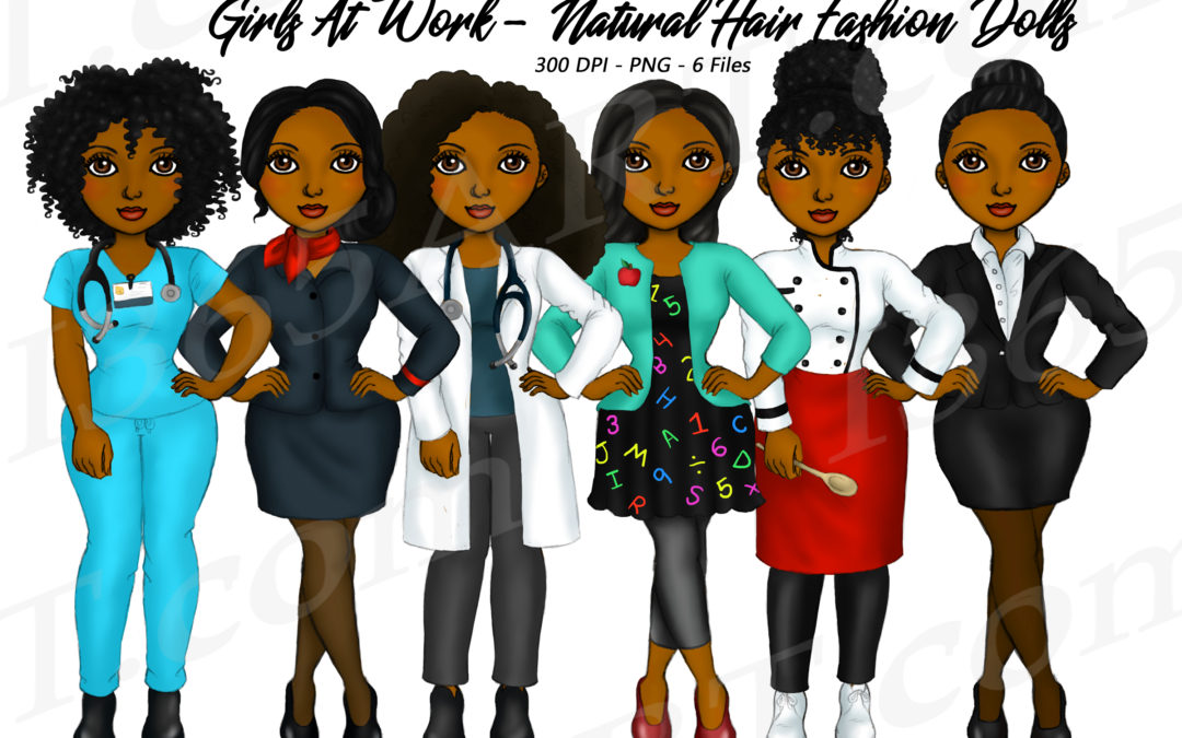 Girls At Work Clipart Natural Hair Fashion Dolls PNG