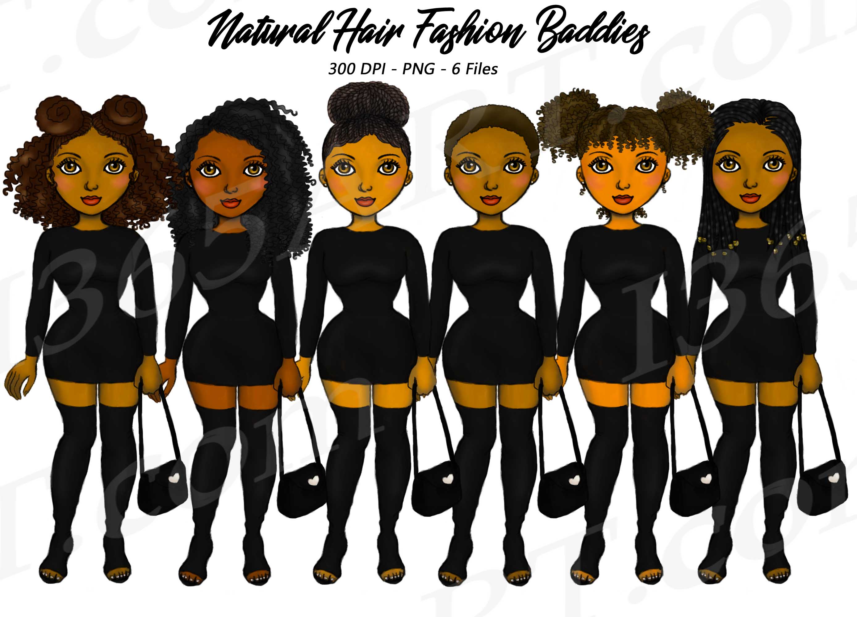 Baddie Clipart Natural Hair Fashion Dolls PNG - I 365 Art