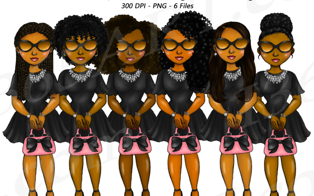 Retro Girls Clipart Natural Hair Fashion Dolls PNG