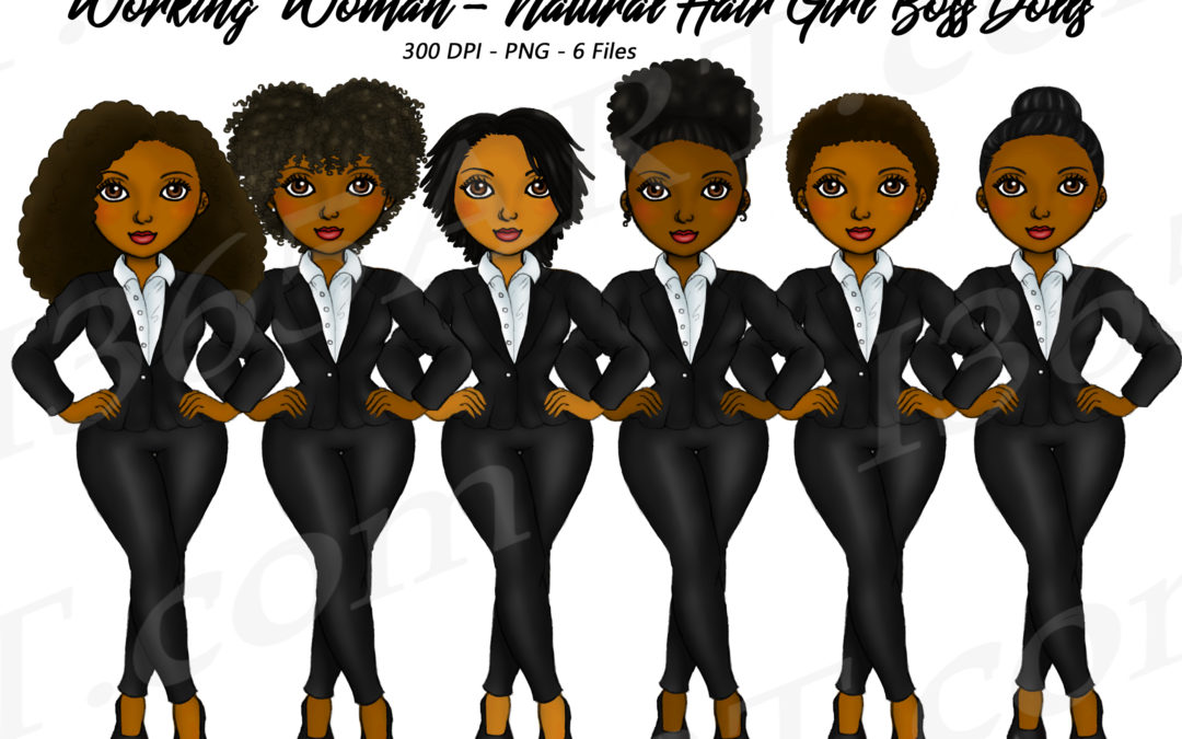 Black Business Woman Clipart Natural Hair Fashion Dolls PNG