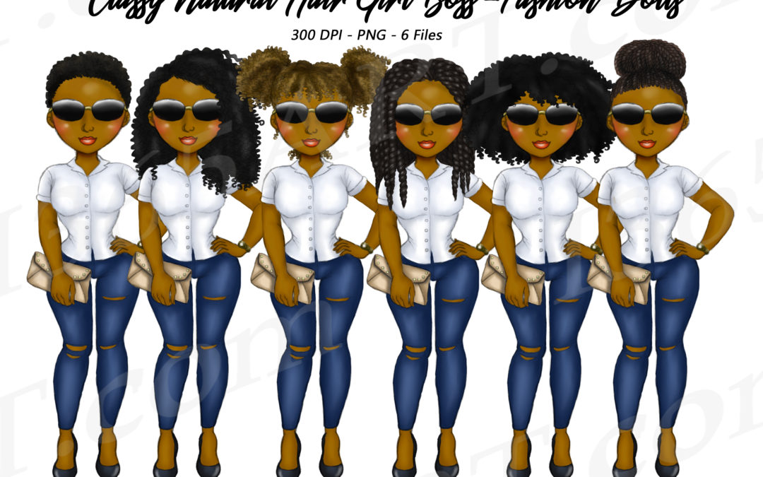 Black Girl Boss Clipart Natural Hair Fashion Dolls PNG