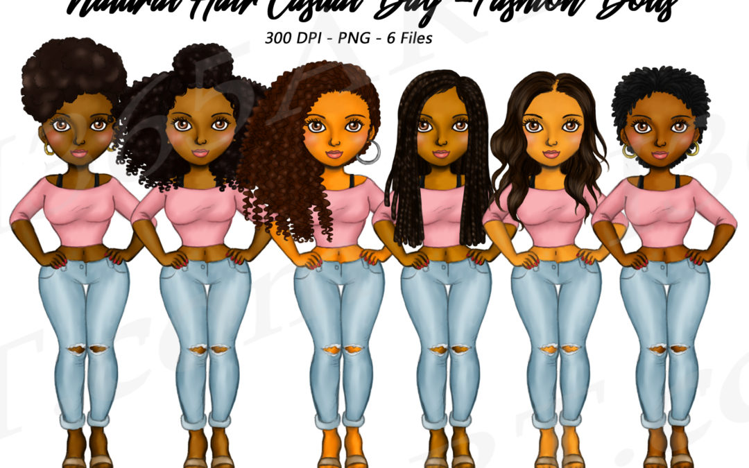 Black Fashion Girl Clipart Natural Hair Fashion Dolls PNG