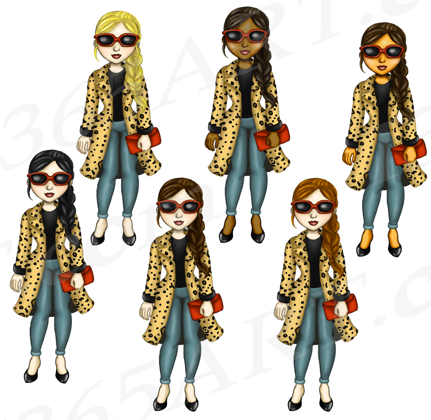 Leopard Print Girls Clipart Planner Fashion Dolls PNG - I 365 Art