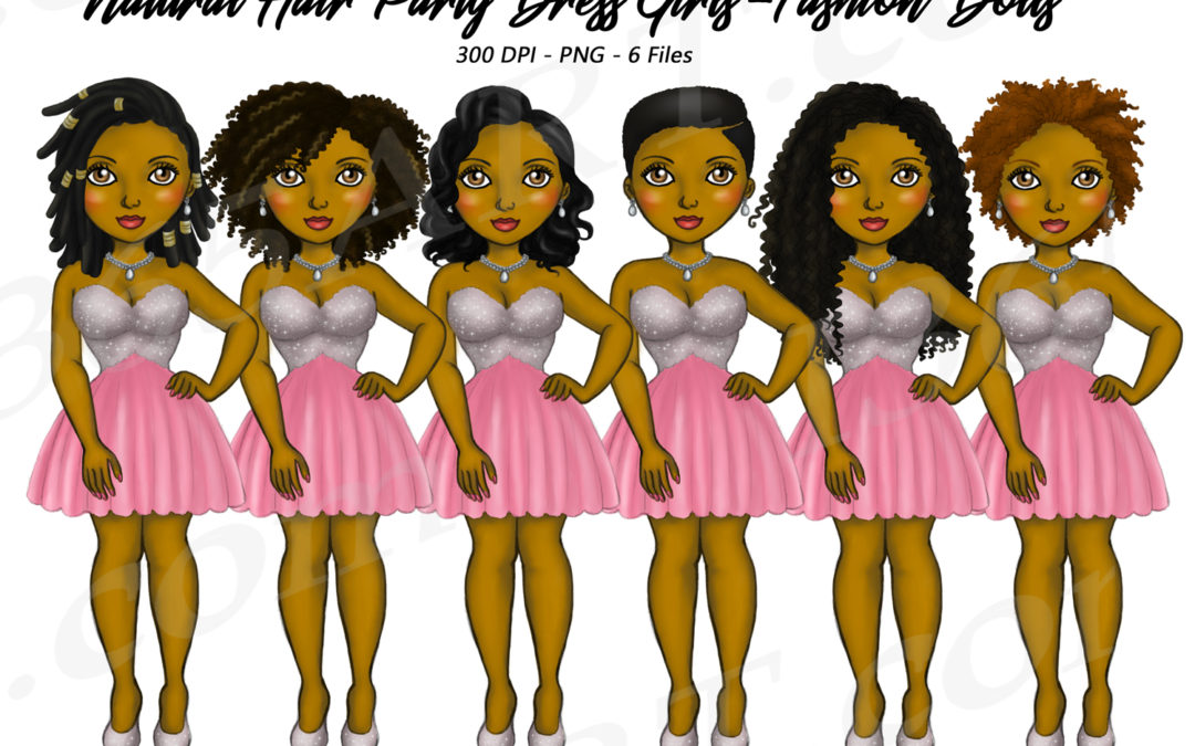 Natural Party Girls Clipart Pink Dresses Fashion Dolls PNG