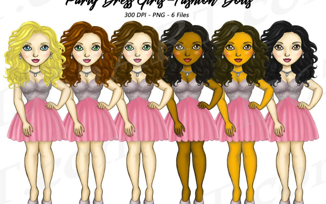 Party Girls Clipart Pink Cocktail Dresses Planner Fashion Dolls PNG