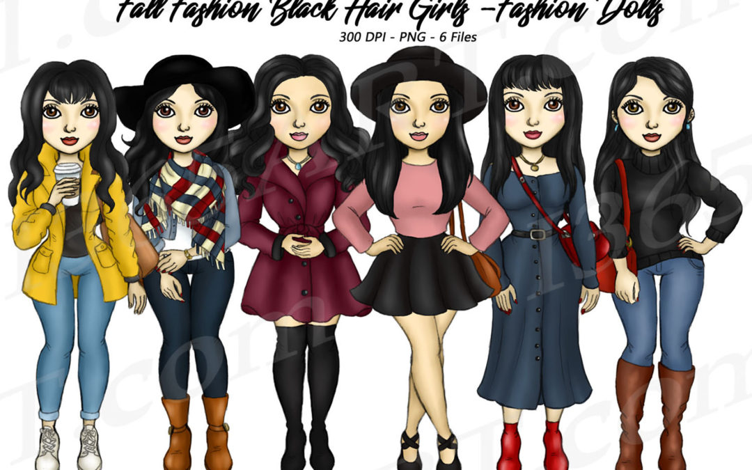 Fall Fashion Girls Clipart Planner Illustrations Dolls – Dark Hair