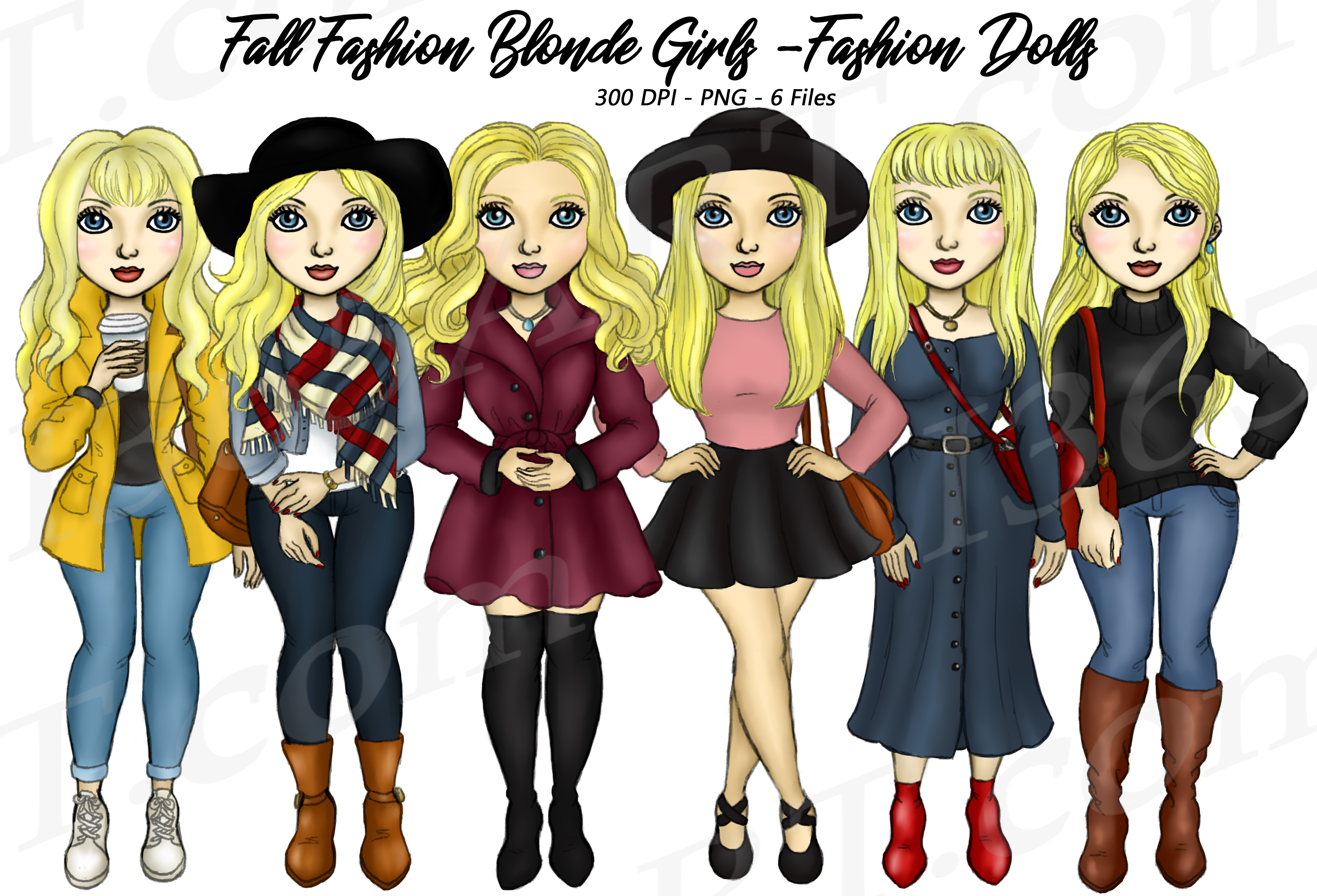Fall Fashion Girls Clipart Planner Illustrations Dolls - Blonde Hair - I  365 Art