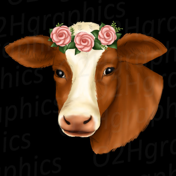 Brown Cow Flower Wreath Clipart
