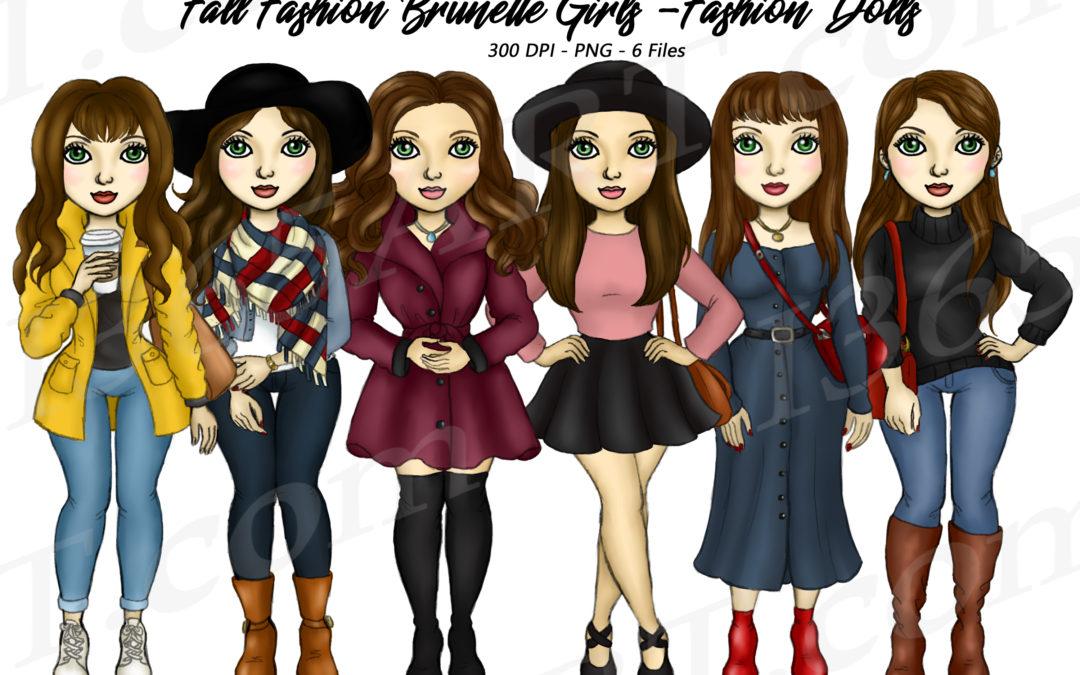 Fall Fashion Girls Clipart Planner Illustrations Dolls – Brunette