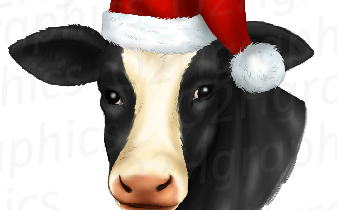 Christmas Cow Clipart, Sublimation Design, Watercolor Drawing, Cow Lovers, PNG