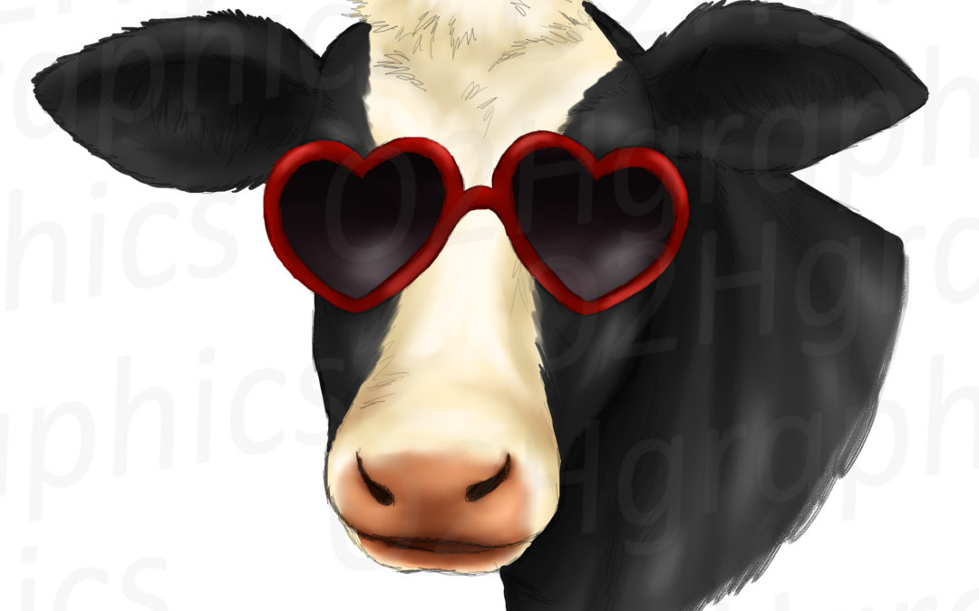 Cow Wearing Sunglasses Clipart, Sublimation Design, Watercolor Drawing, Cow Lovers, PNG