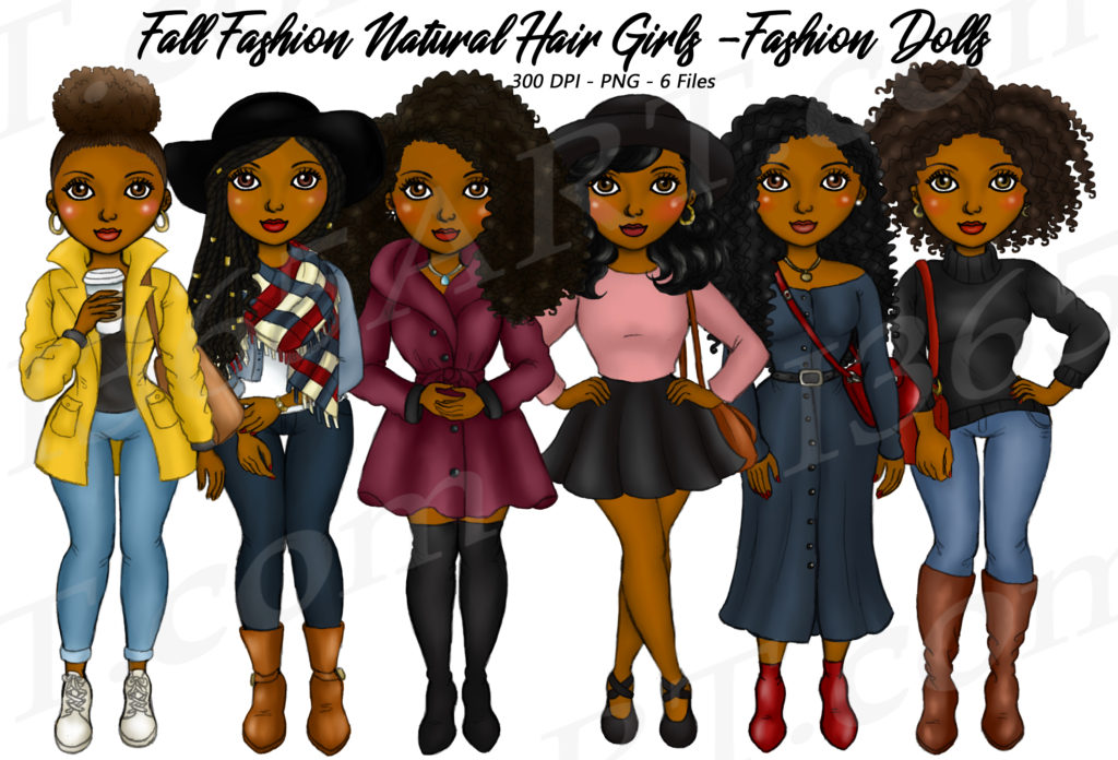 Fall Fashion Black Girls Clipart Planner Illustrations Dolls - Natural ...