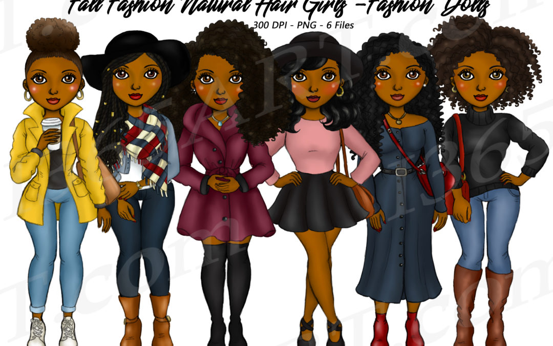 Fall Fashion Black Girls Clipart Planner Illustrations Dolls – Natural Hair