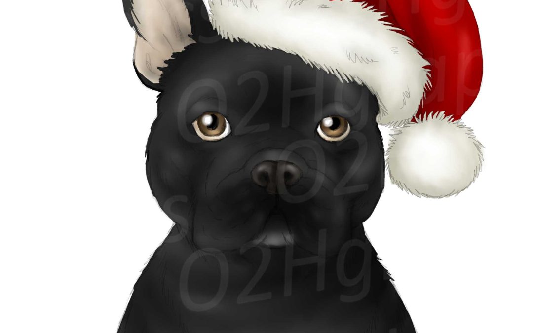 Black Christmas French Bulldog Clipart, Sublimation Design, Watercolor Drawing, PNG