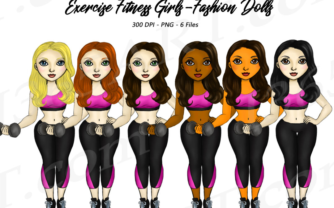 Fitness Girls Clipart, Planner Illustrations Dolls