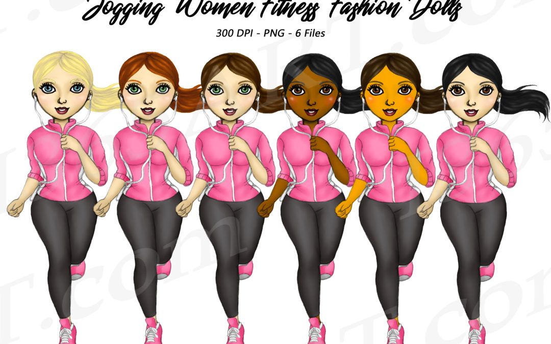 Jogging Girls Clipart, Planner Illustrations Dolls