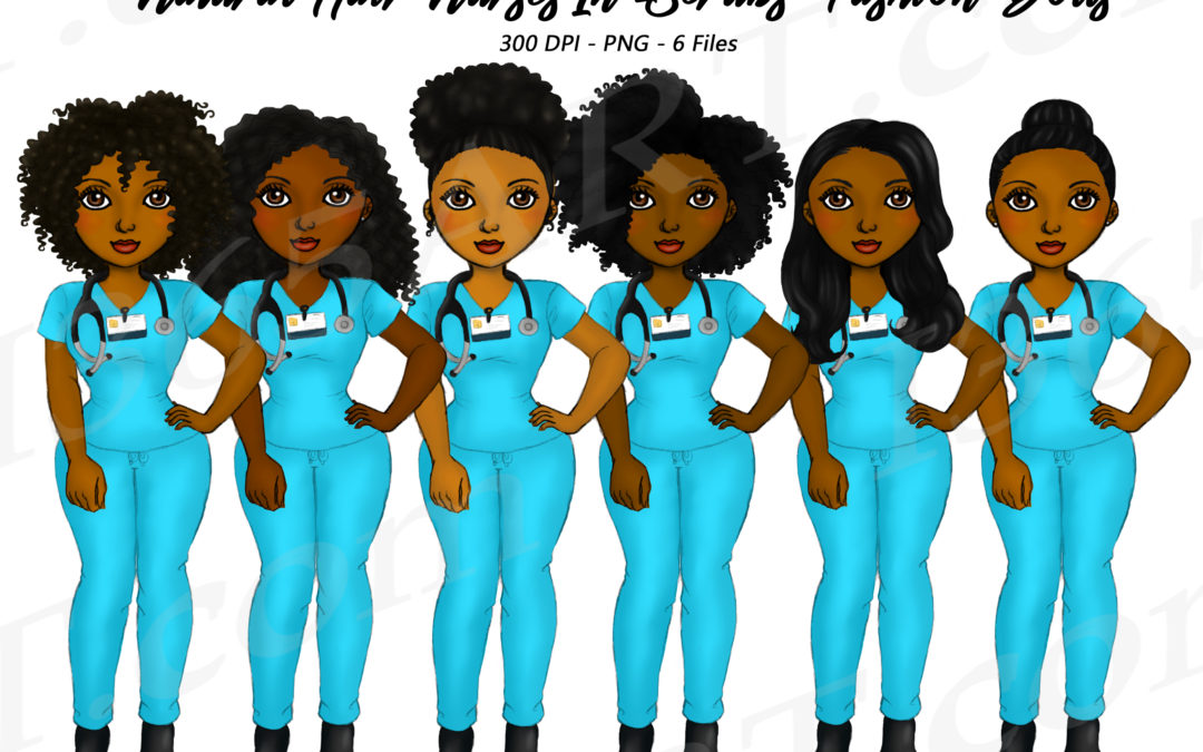 Black Nurse Clipart, African American Planner Illustrations – Natural Hair