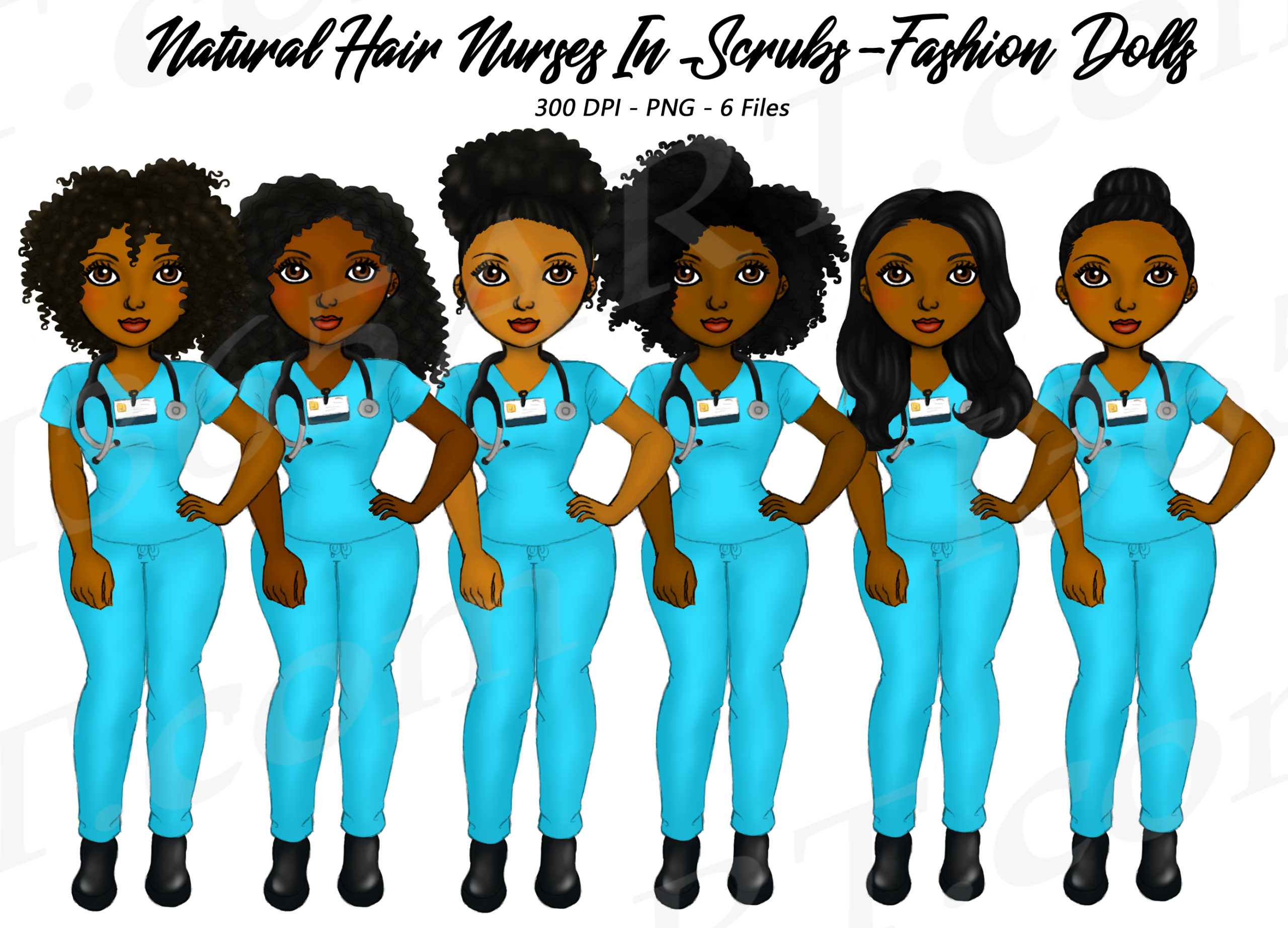 Black Nurse Clipart, African American Planner Illustrations Natural