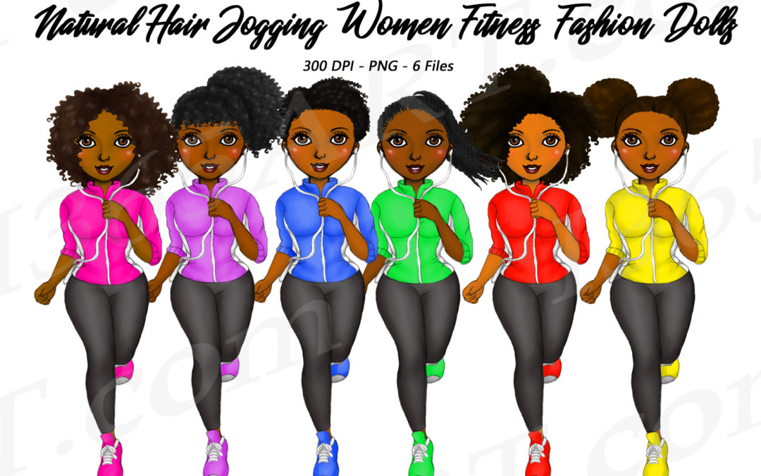 Jogging Black Girls Clipart, Planner Illustrations Dolls – Natural Hair