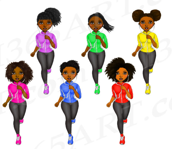 Jogging Black Girls Clipart
