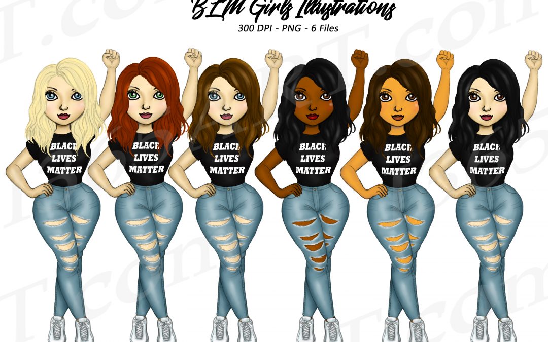 Black Lives Matter Girls Clipart, BLM Clipart, Activist Girls Digital Dolls Download