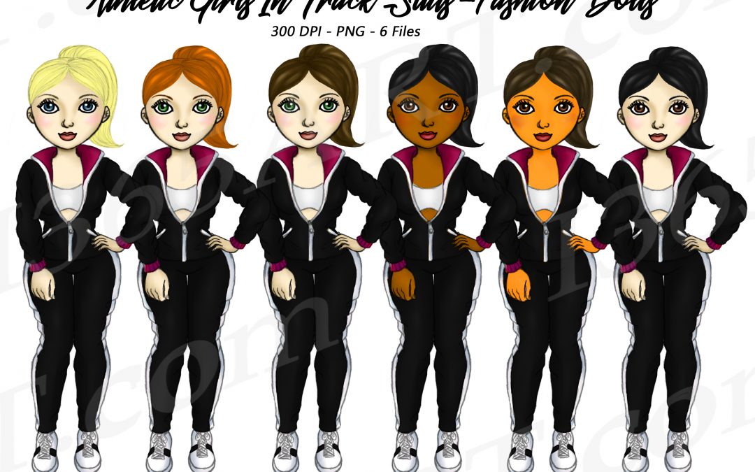 Tracksuit Girls Clipart, Fitness Girls Planner Illustrations Dolls