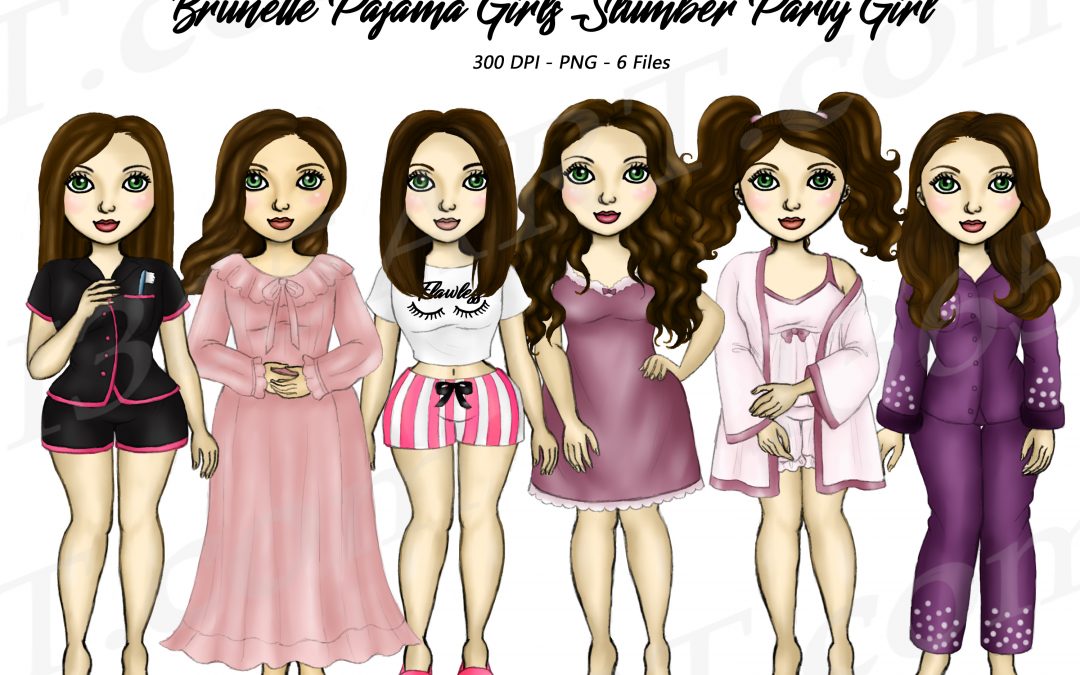 BrunettePajama Girl Clipart Slumber Party PNG Download