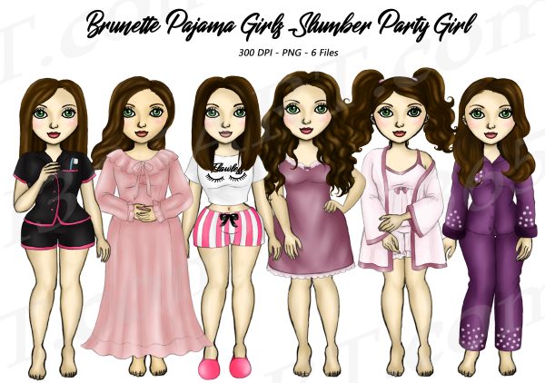 Brunette Pajama Girl Clipart