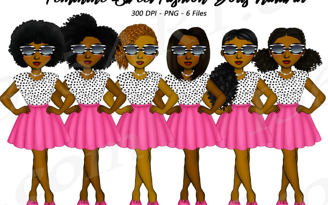 Feminine Black Woman Clipart PNG Planner Dolls – Natural Hair