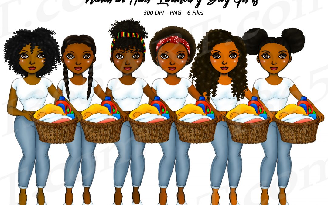 Black Girl Laundry Clipart PNG Planner Dolls – Natural Hair