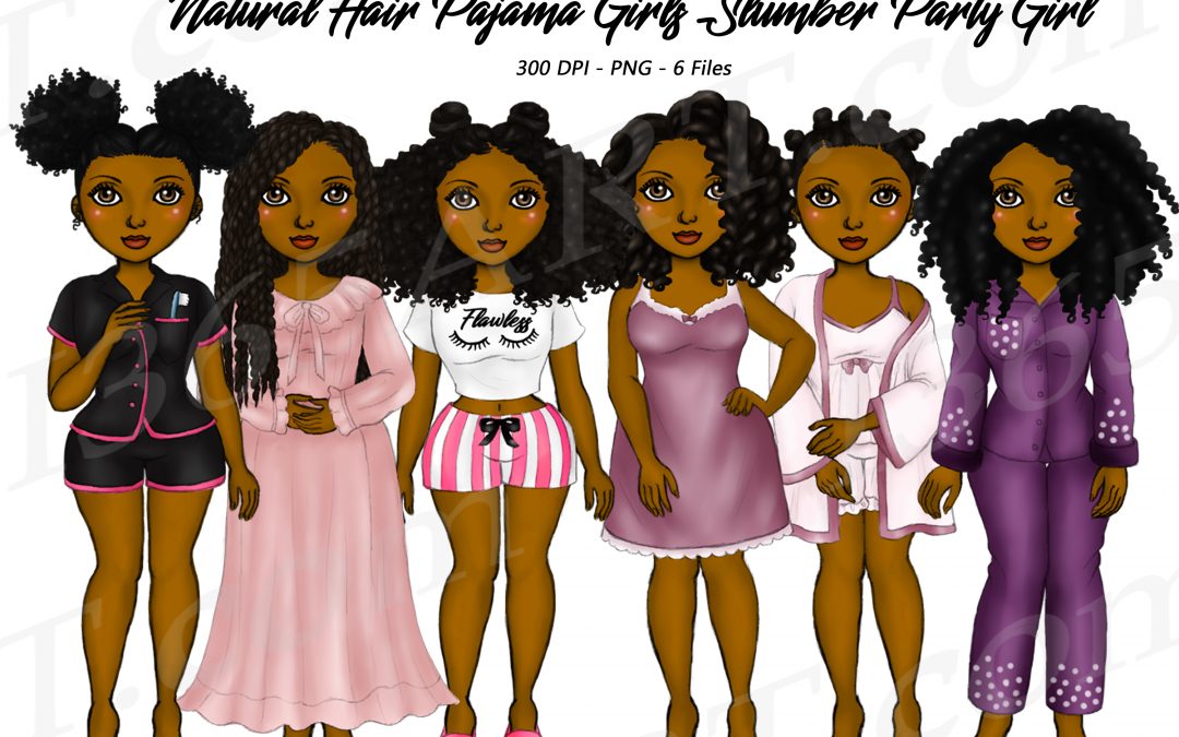 Black Pajama Girl Clipart PNG Fashion Women – Natural Hair