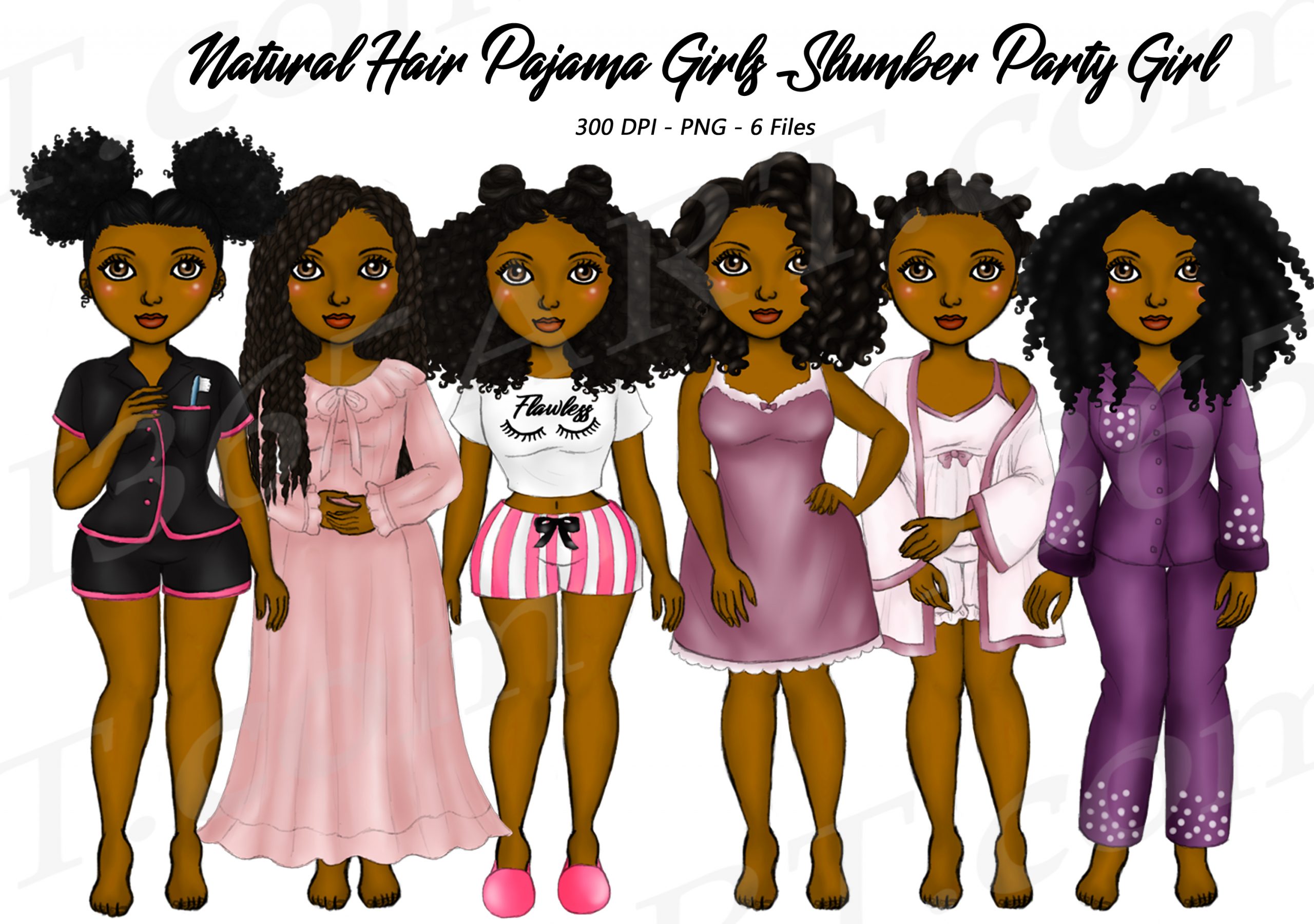 Black Pajama Girl Clipart PNG Fashion Women - Natural Hair - I 365 Art