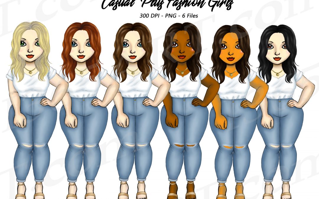 Plus Size Denim Girl Clipart PNG Curvy Fashion Girls