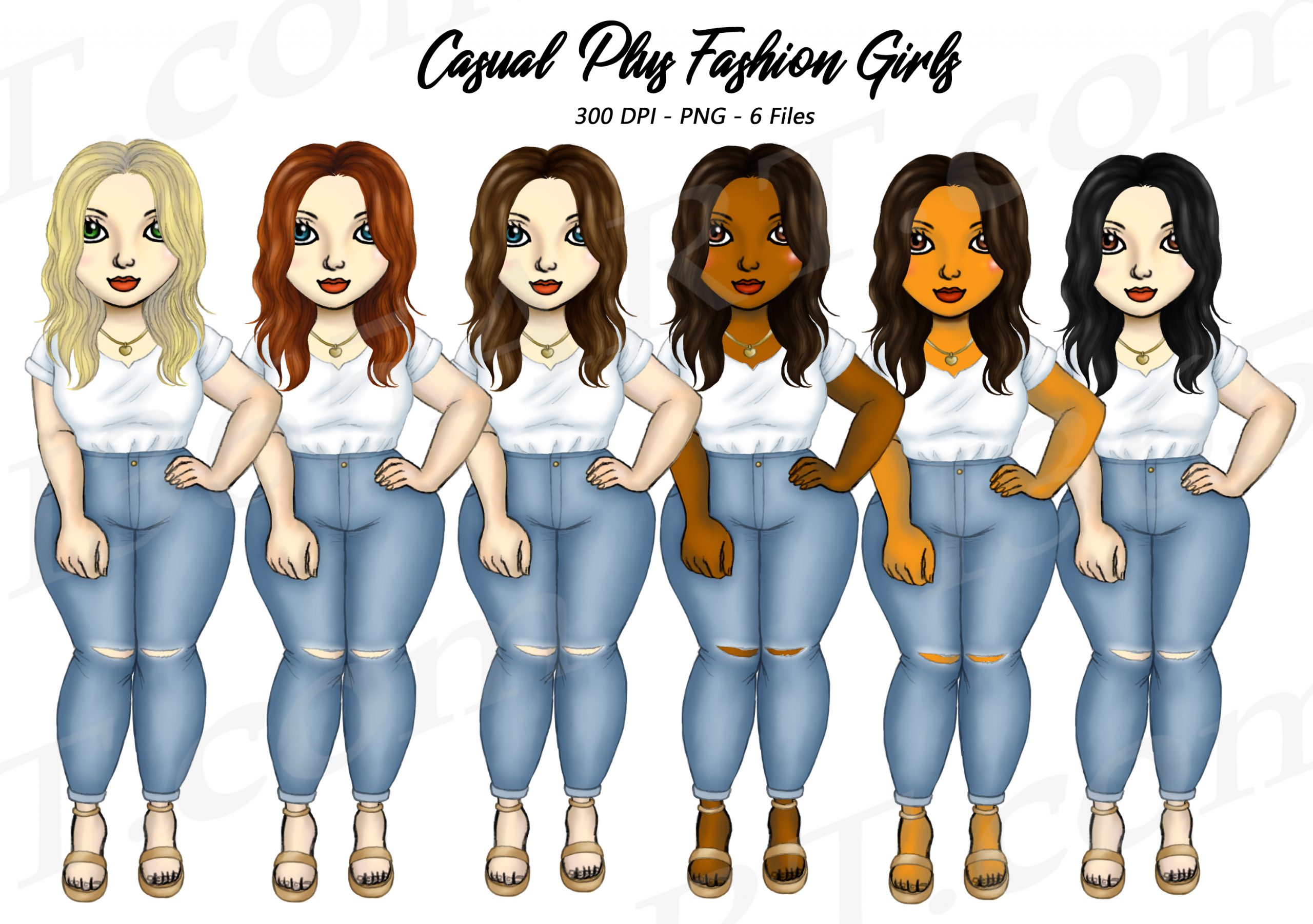 Plus Size Denim Girl Clipart PNG Curvy Fashion Girls - I 365 Art