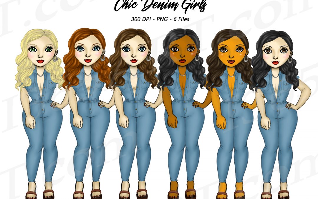 Women in Denim Jumpers Clipart PNG Fashion Girls Download