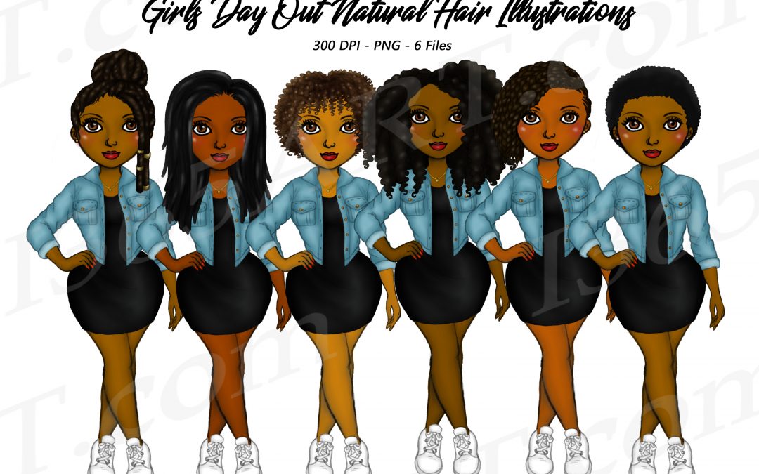 Natural Hair Denim Girls Clipart African American PNG Download