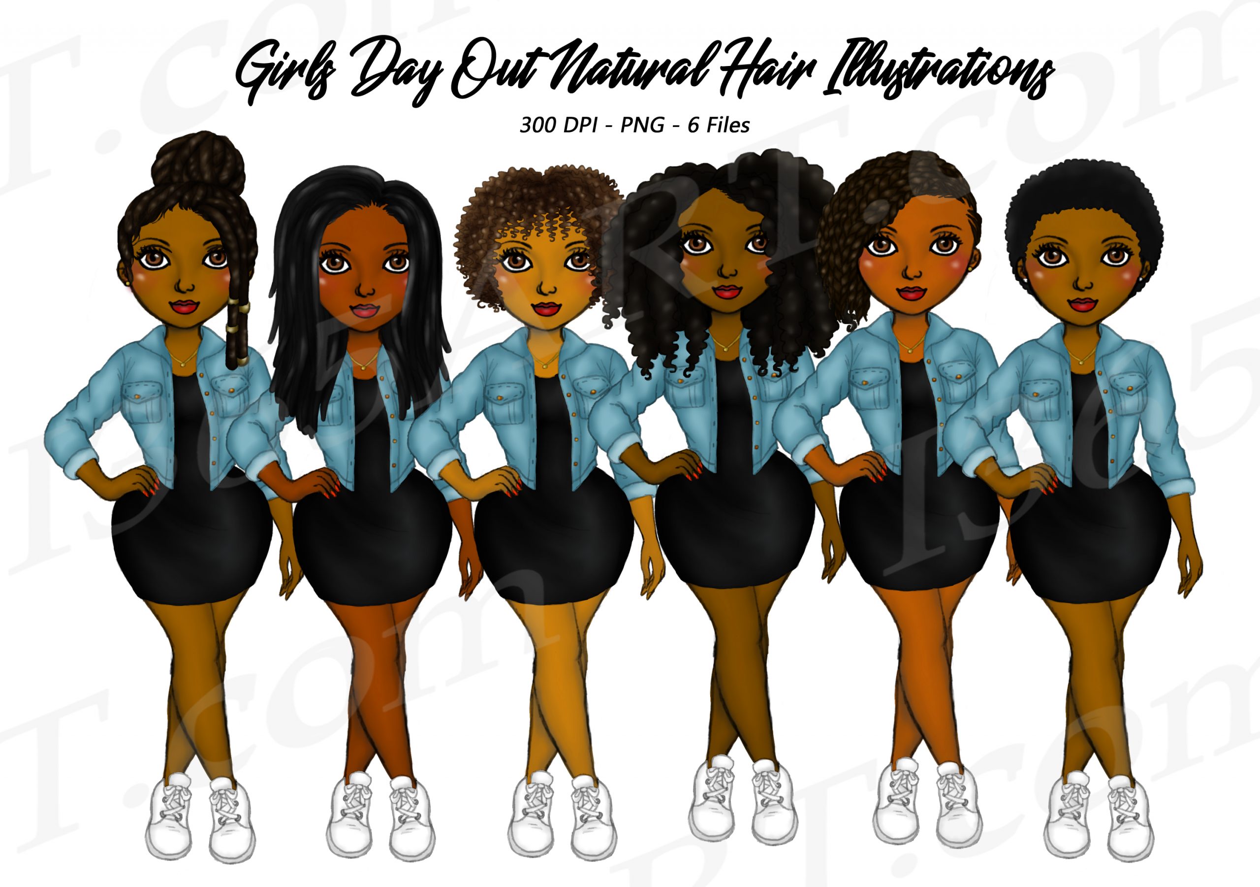 Natural Hair Denim Girls Clipart African American PNG Download - I 365 Art
