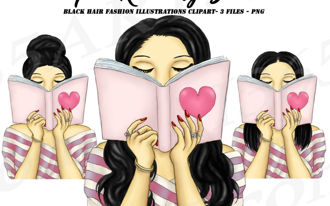 Dark Haired Woman Reading Clipart Girl Reading Book PNG