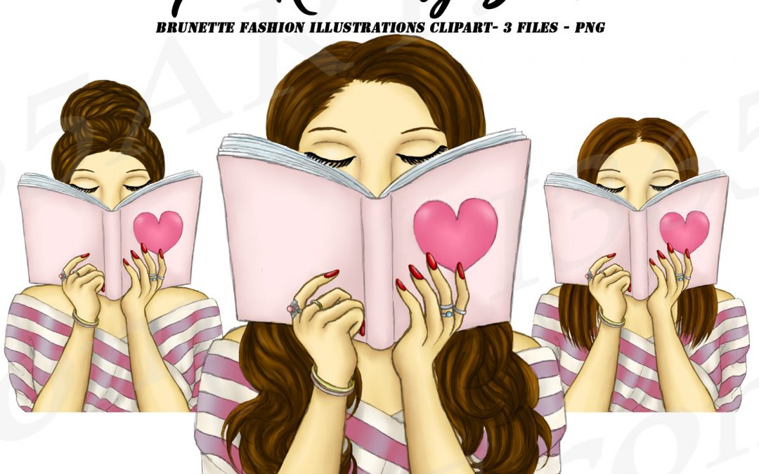 Brunette Woman Reading Clipart Girl Reading Book PNG