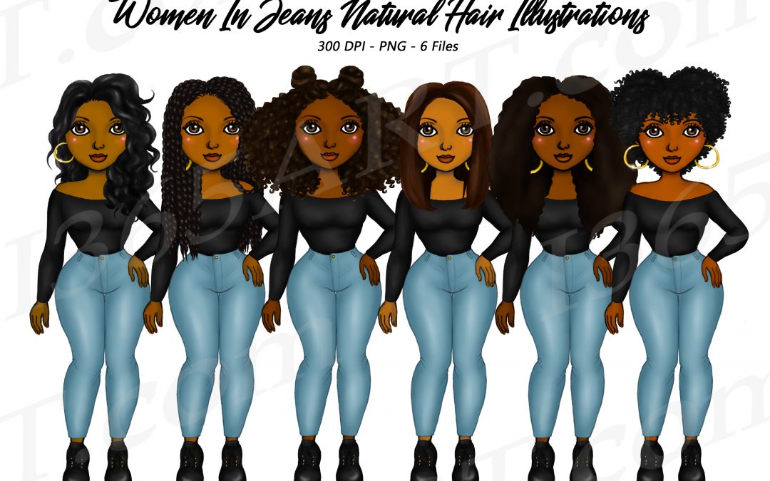 Black Women in Jeans Clipart African American PNG Download