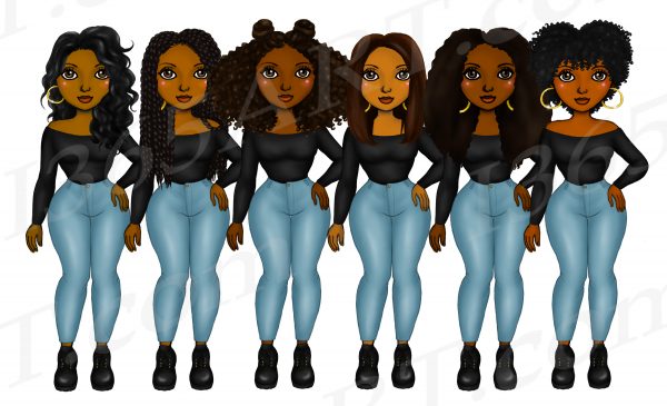 Black Women in Jeans Clipart
